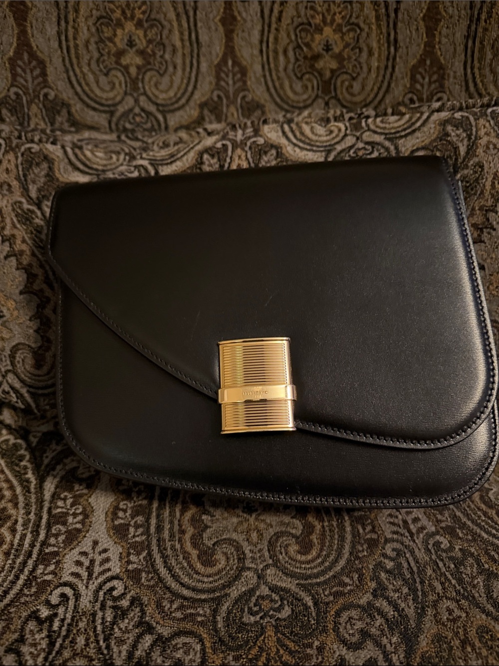 Salvatore Ferragamo Black Leather Shoulder Bag with Gold Hardware